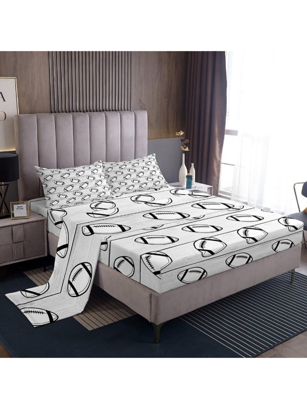 Sports Gaming Theme Queen Sheet Set - 4pc Bedding for Kids Room Decor, Grey